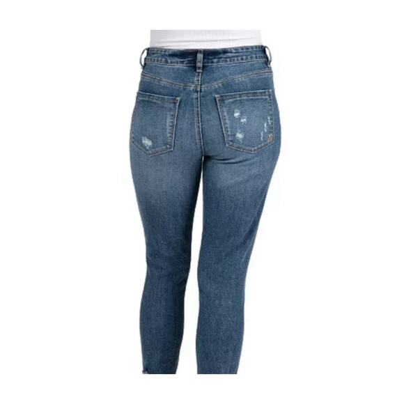 ÍNDIGO RAIN Juniors' Curvy High-Rise Button-Front Distress Ankle Jeans 5 3060 - Picture 2 of 5